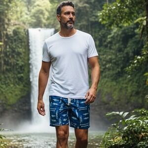 J.Crew‎ Mens Swim Trunks Navy Blue Rope Knot Print Econyl Nylon Size S